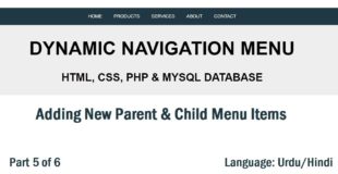 Dynamic Menu In PHP & MySQL: Adding New Menu Item Urdu/Hindi Part 5/6