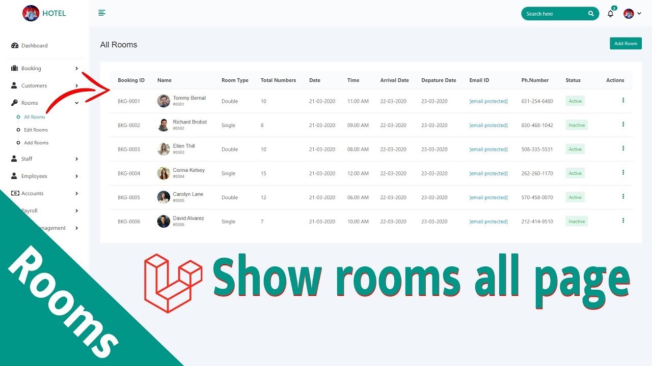 Create page show all rooms in Hotel Project Management | Laravel